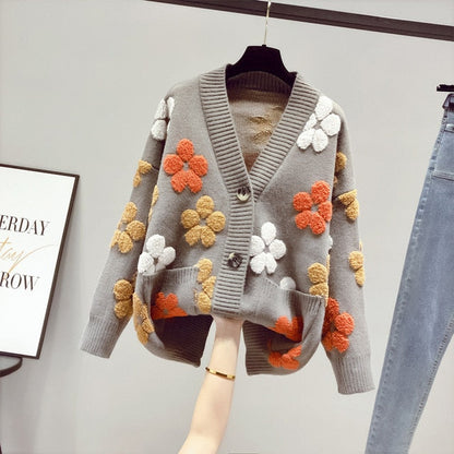 Soft Women's Floral Long Cardigan with Pockets