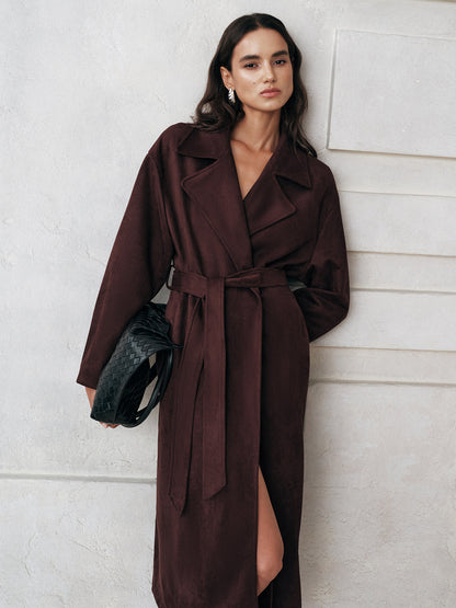 Cameron | Suede Belted Long Trench Coat