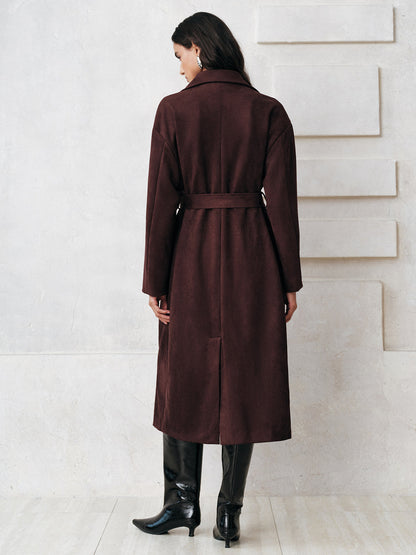 Cameron | Suede Belted Long Trench Coat