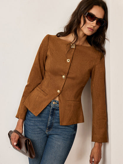 Amyra | Suede Fitted Metal Button Jacket