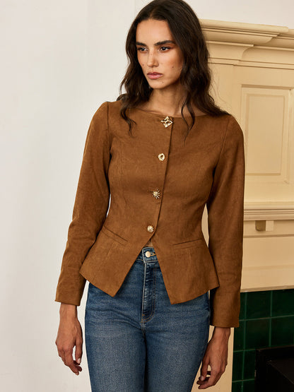 Amyra | Suede Fitted Metal Button Jacket