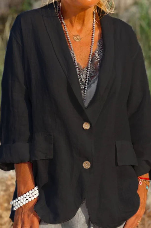 Angelica | Women’s Autumn Linen Jacket – Stylish Leisure Wear with V-Neck and Comfortable 3/4 Sleeves