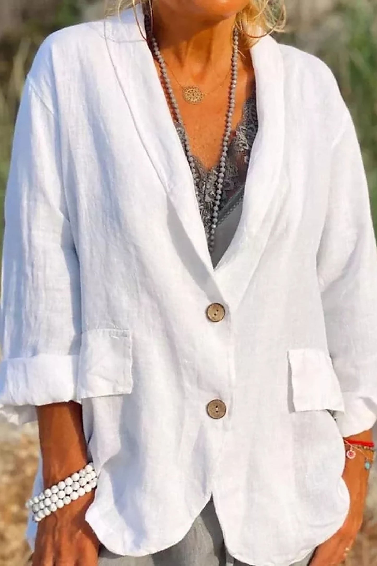 Angelica | Women’s Autumn Linen Jacket – Stylish Leisure Wear with V-Neck and Comfortable 3/4 Sleeves