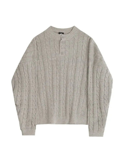 Sweater - Acrylic Blend Henley Collar & Relaxed Layering