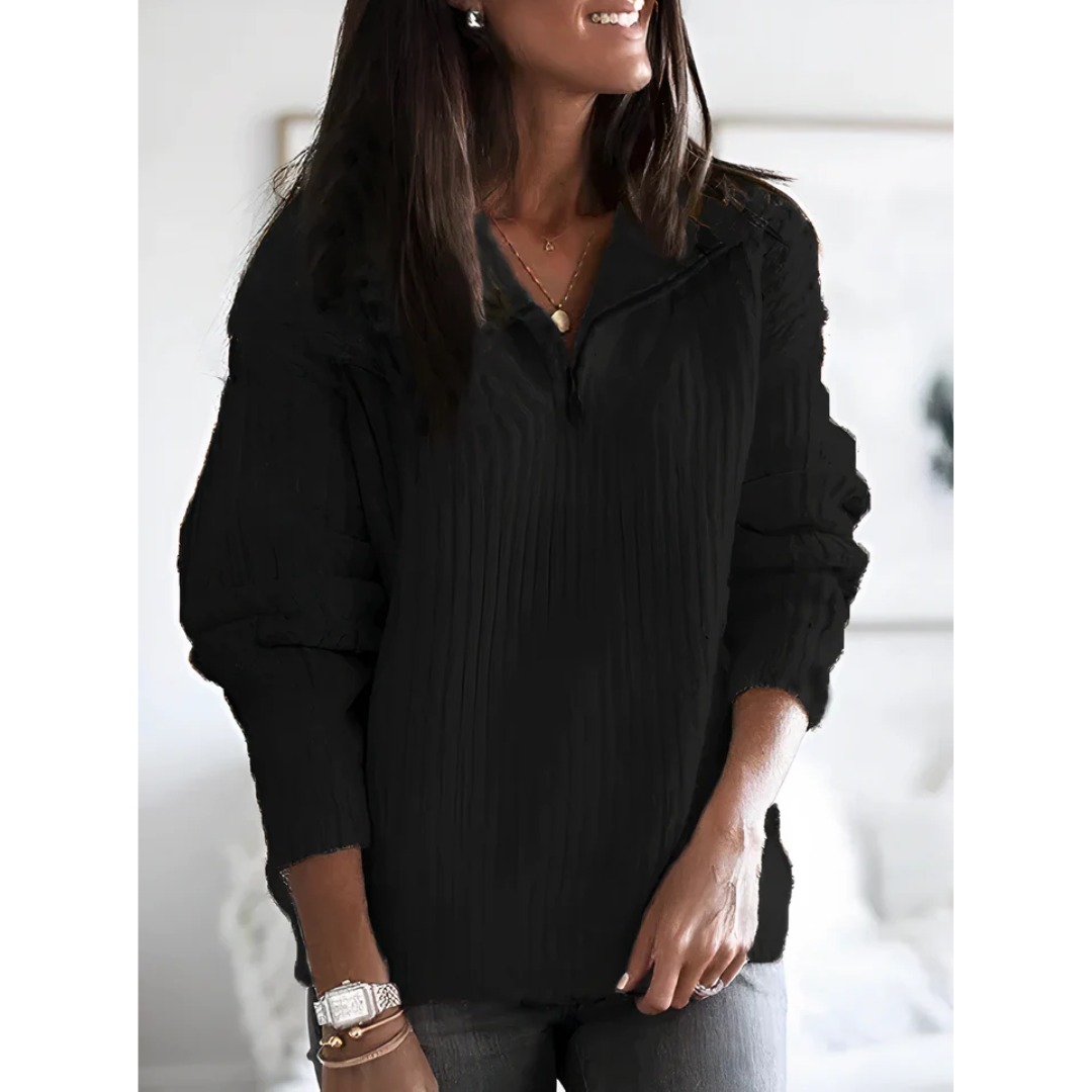 Sweater - Polyester Blend Half Zip And Adjustable Neckline