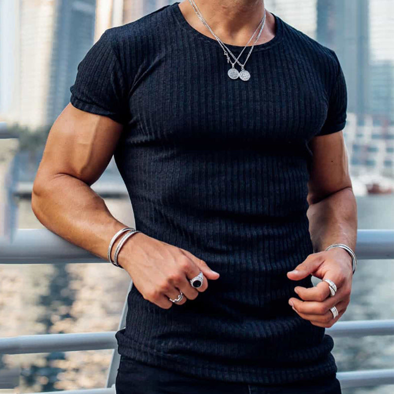 T-Shirt - Muscle Fit Ribbed Knit & Breathable Movement
