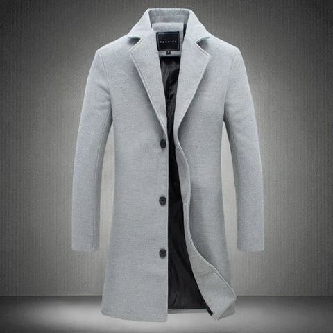 Classic Warm Mens Wool Coat With Button Front