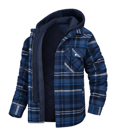 Thick Insulated Hooded Plaid Jacket Men