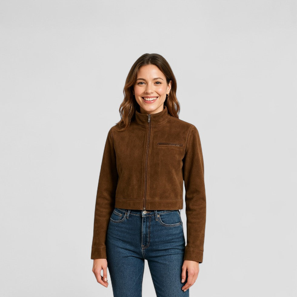 Women’s Suede Cropped Zipper Jacket
