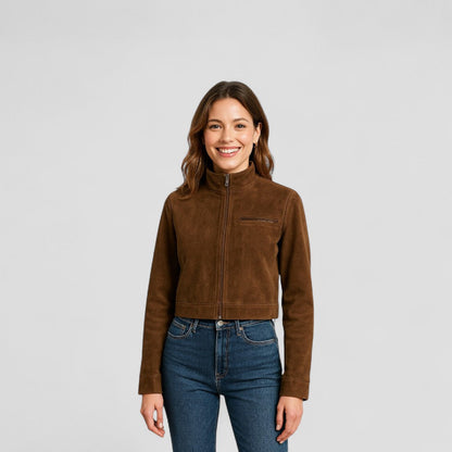 Women’s Suede Cropped Zipper Jacket