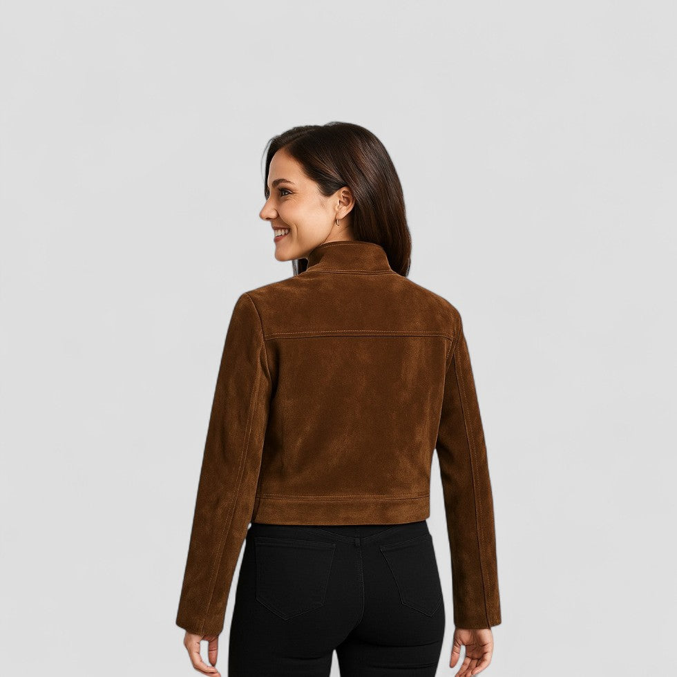 Women’s Suede Cropped Zipper Jacket