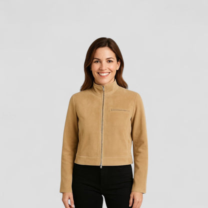 Women’s Suede Cropped Zipper Jacket