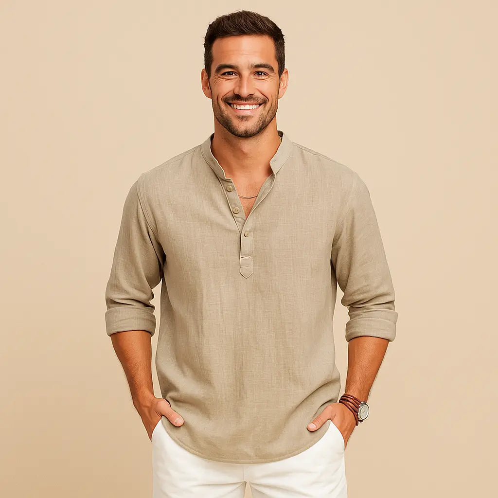 Textured Henley Shirt for Men
