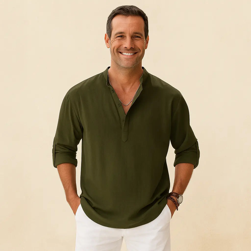 Textured Henley Shirt for Men