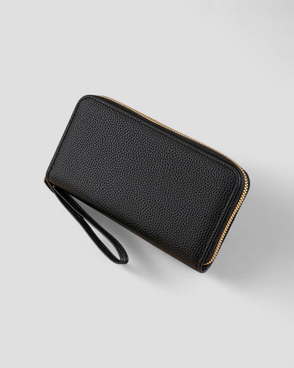 Textured Leather Zip Wallet with Wrist Strap for Women