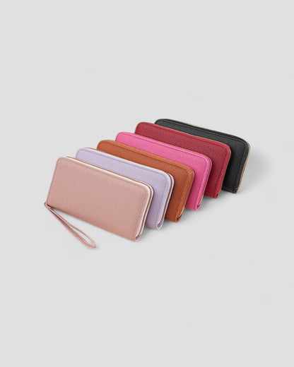 Textured Leather Zip Wallet with Wrist Strap for Women