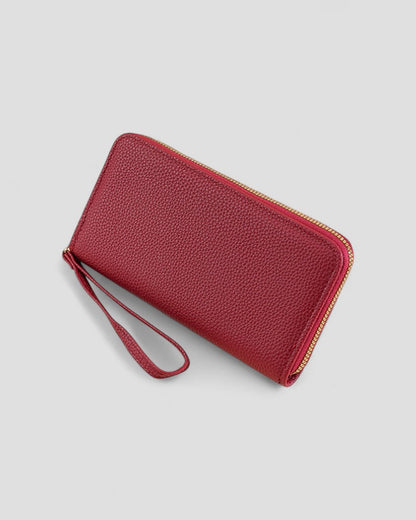 Textured Leather Zip Wallet with Wrist Strap for Women