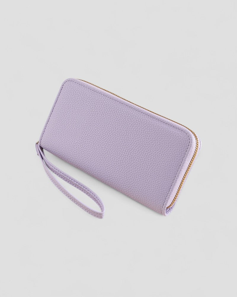Textured Leather Zip Wallet with Wrist Strap for Women