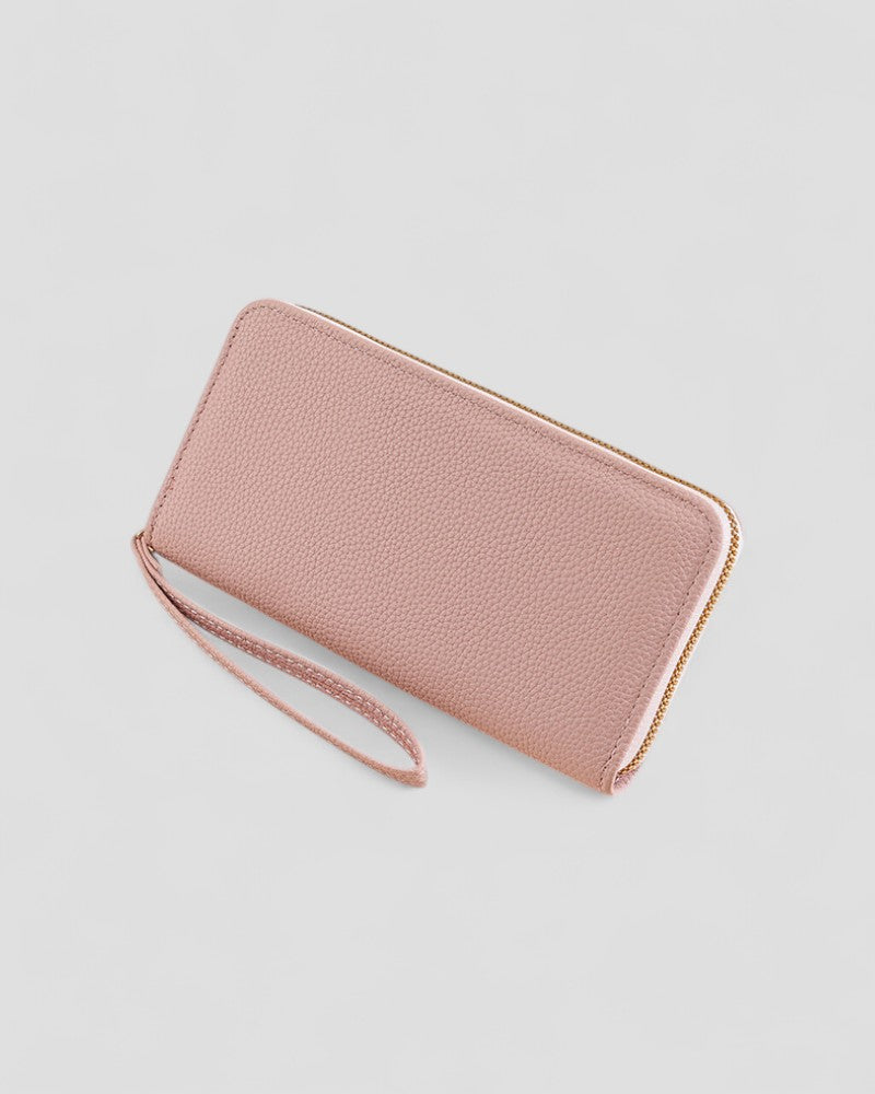 Textured Leather Zip Wallet with Wrist Strap for Women
