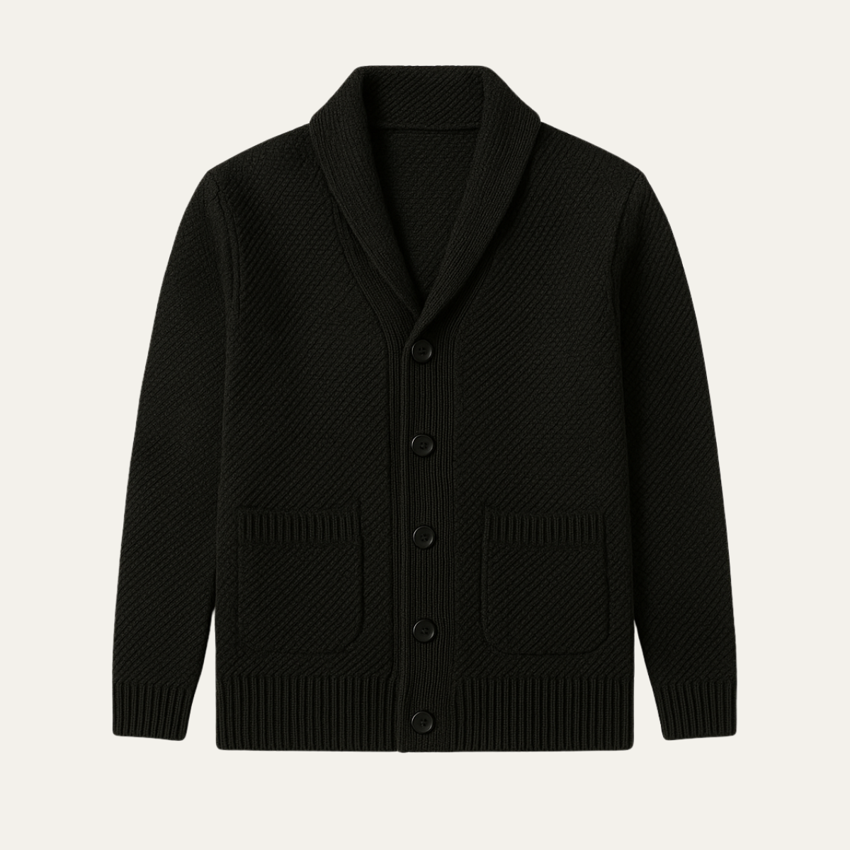 Men’s Shawl Collar Textured Knit Cardigan with Patch Pockets