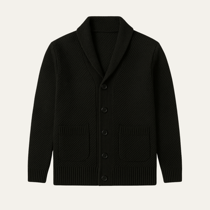 Men’s Shawl Collar Textured Knit Cardigan with Patch Pockets