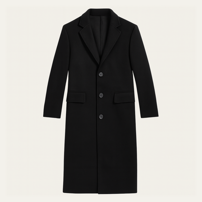 The Pembroke Men's Tailored Minimal Black Single Breasted Wool Coat