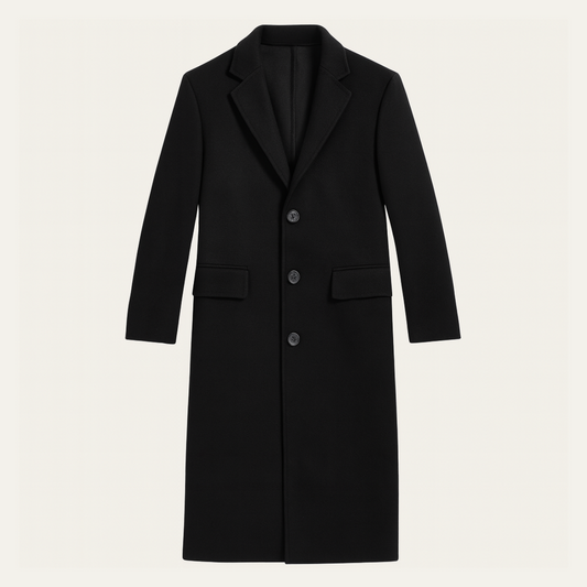 The Pembroke Men's Tailored Minimal Black Single Breasted Wool Coat