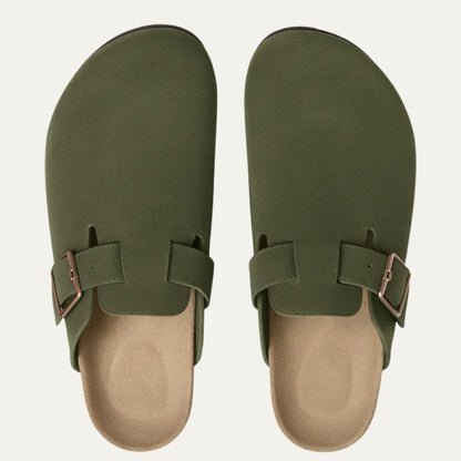Men’s Faux Suede Clogs with Adjustable Strap
