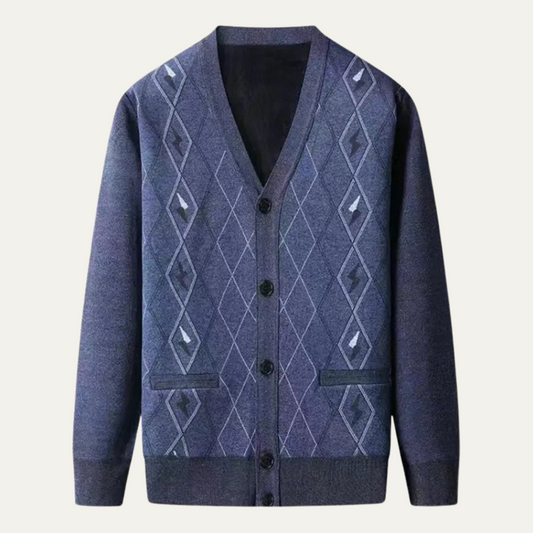 Men’s Tonal Windowpane V-Neck Cardigan