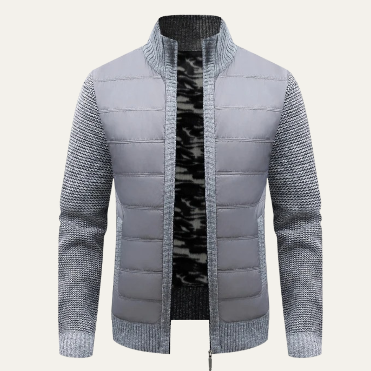 Men’s Mixed-Media Puffer Knit Jacket