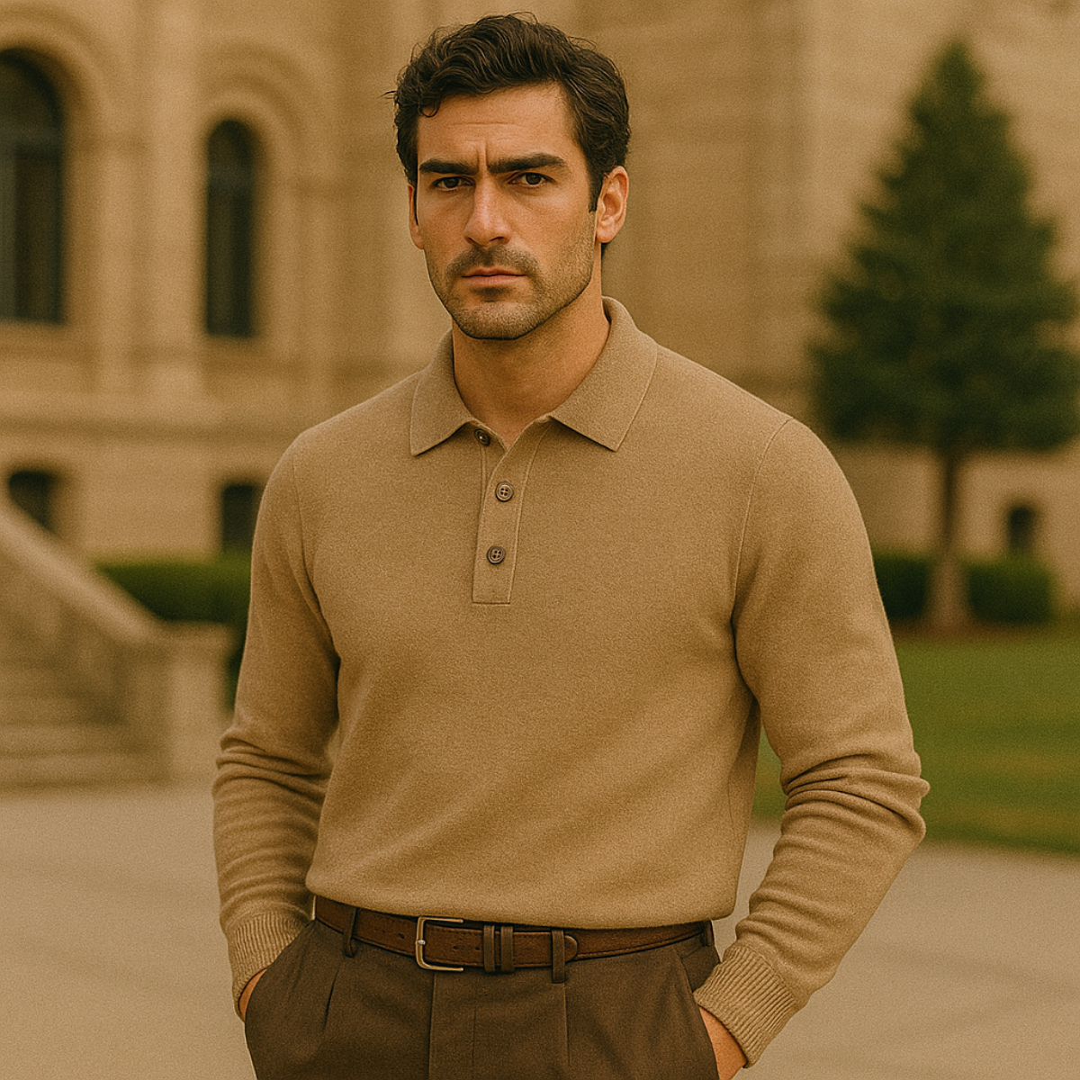 Men’s Refined Long-Sleeve Polo Sweater