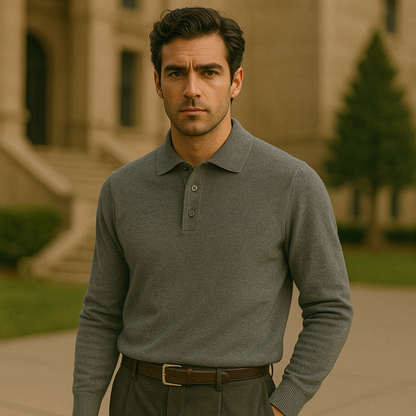 Men’s Refined Long-Sleeve Polo Sweater