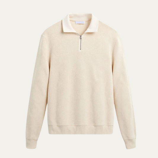Men’s Textured Knit Zip Polo Sweater