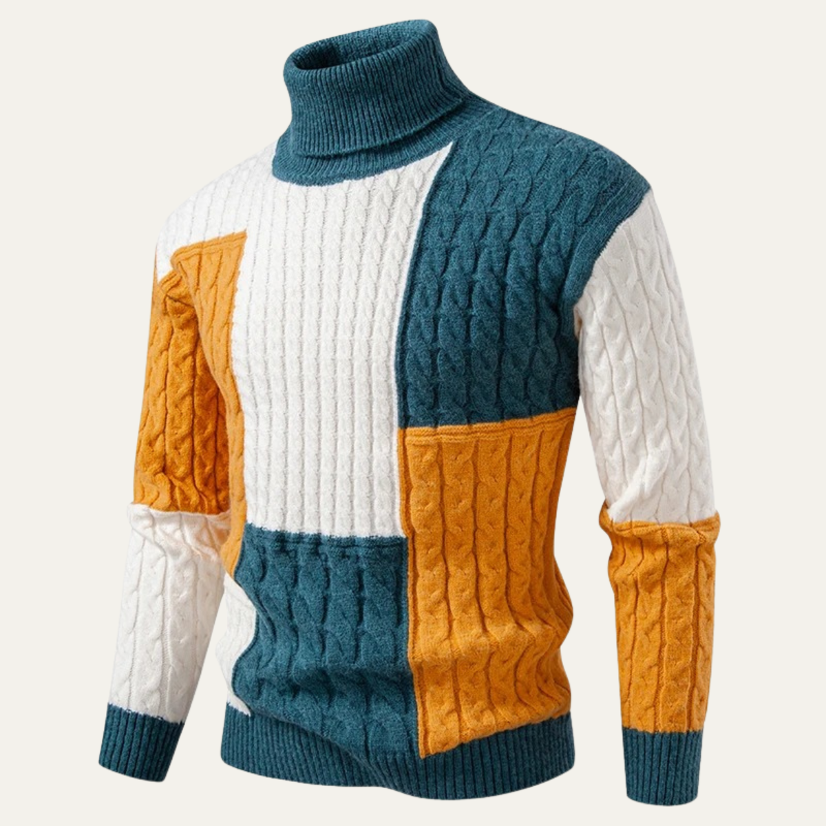 Men’s Color-Block Turtleneck Sweater