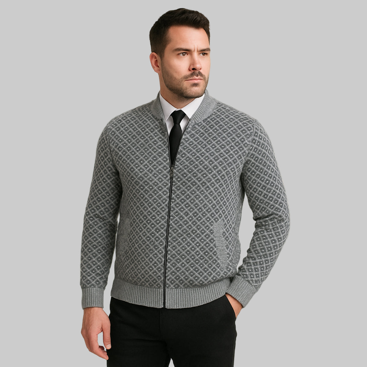 Men’s Geometric Pattern Bomber Cardigan