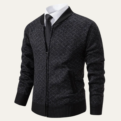 Men’s Geometric Pattern Bomber Cardigan