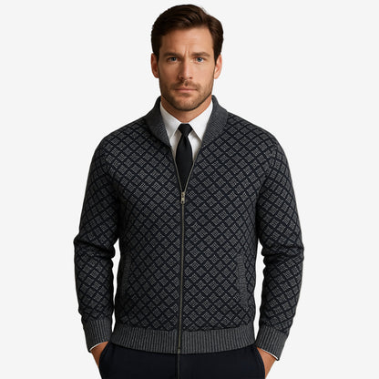 Men’s Geometric Pattern Bomber Cardigan
