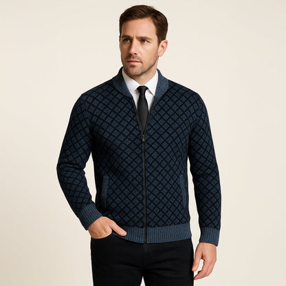 Men’s Geometric Pattern Bomber Cardigan