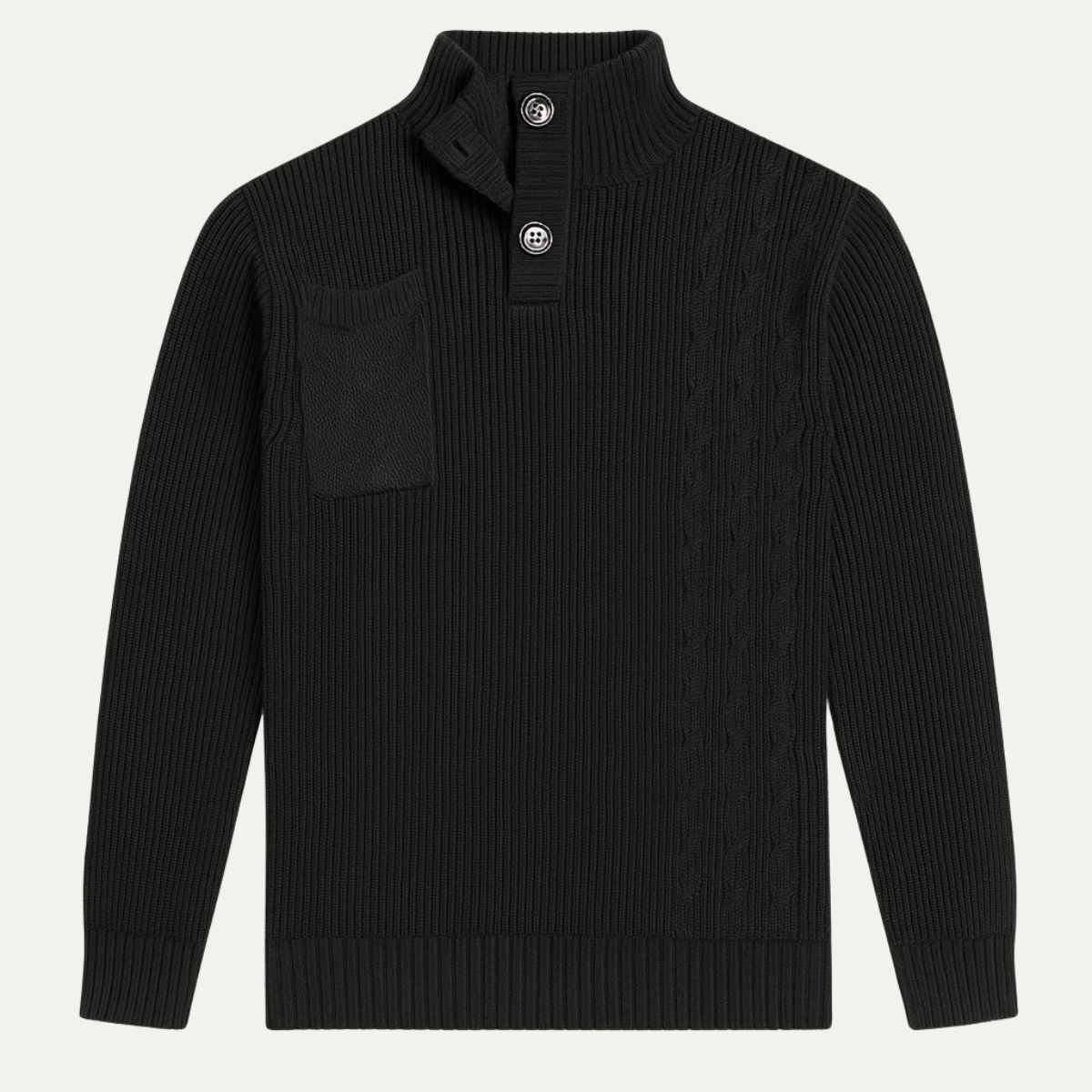Men’s Ribbed Mock Neck Button Placket Sweater