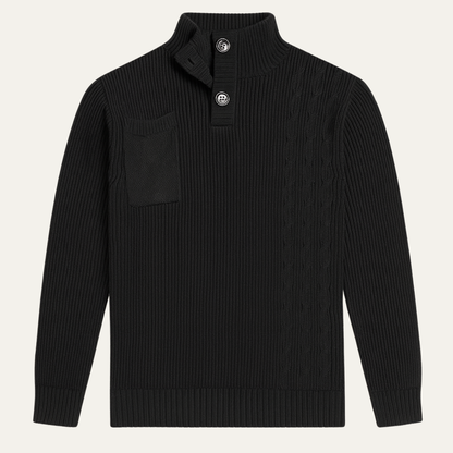 Men’s Ribbed Mock Neck Button Placket Sweater