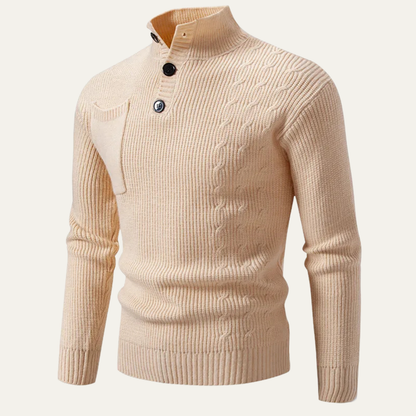Men’s Ribbed Mock Neck Button Placket Sweater