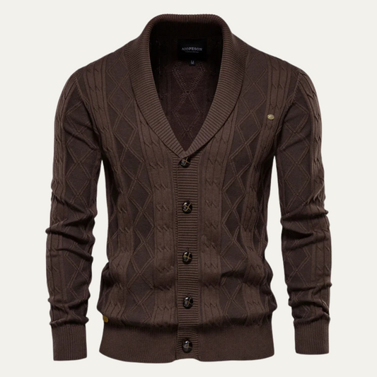 Men’s Shawl-Collar Cardigan with Cable Knit