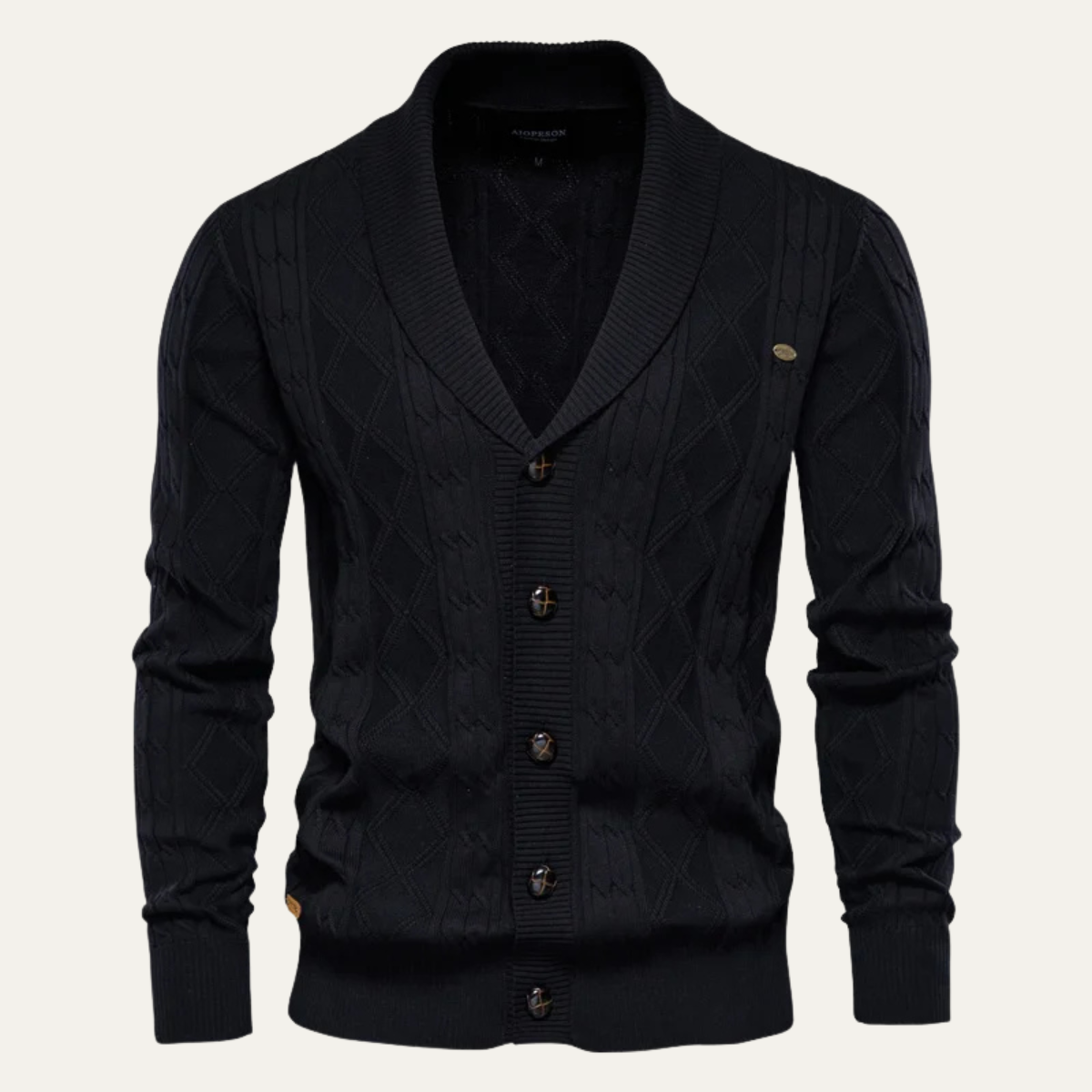 Men’s Shawl-Collar Cardigan with Cable Knit