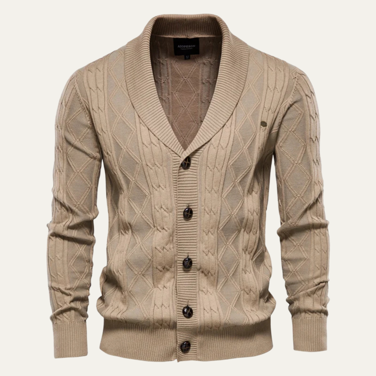 Men’s Shawl-Collar Cardigan with Cable Knit