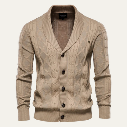 Men’s Shawl-Collar Cardigan with Cable Knit