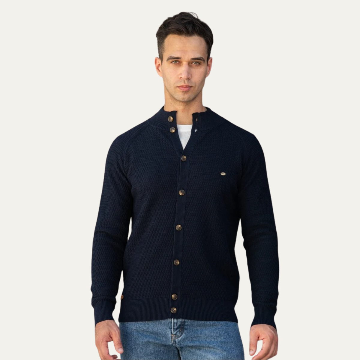 Men's Textured Stand Collar Cardigan