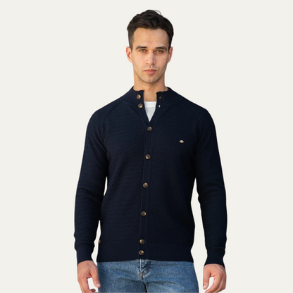 Men's Textured Stand Collar Cardigan