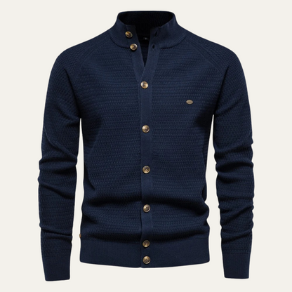 Men's Textured Stand Collar Cardigan