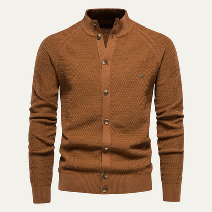 Men's Textured Stand Collar Cardigan