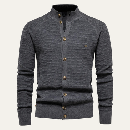 Men's Textured Stand Collar Cardigan